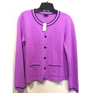 NWT Talbots Purple Cardigan Button Black Trim Vintage Design Women's Size Sm